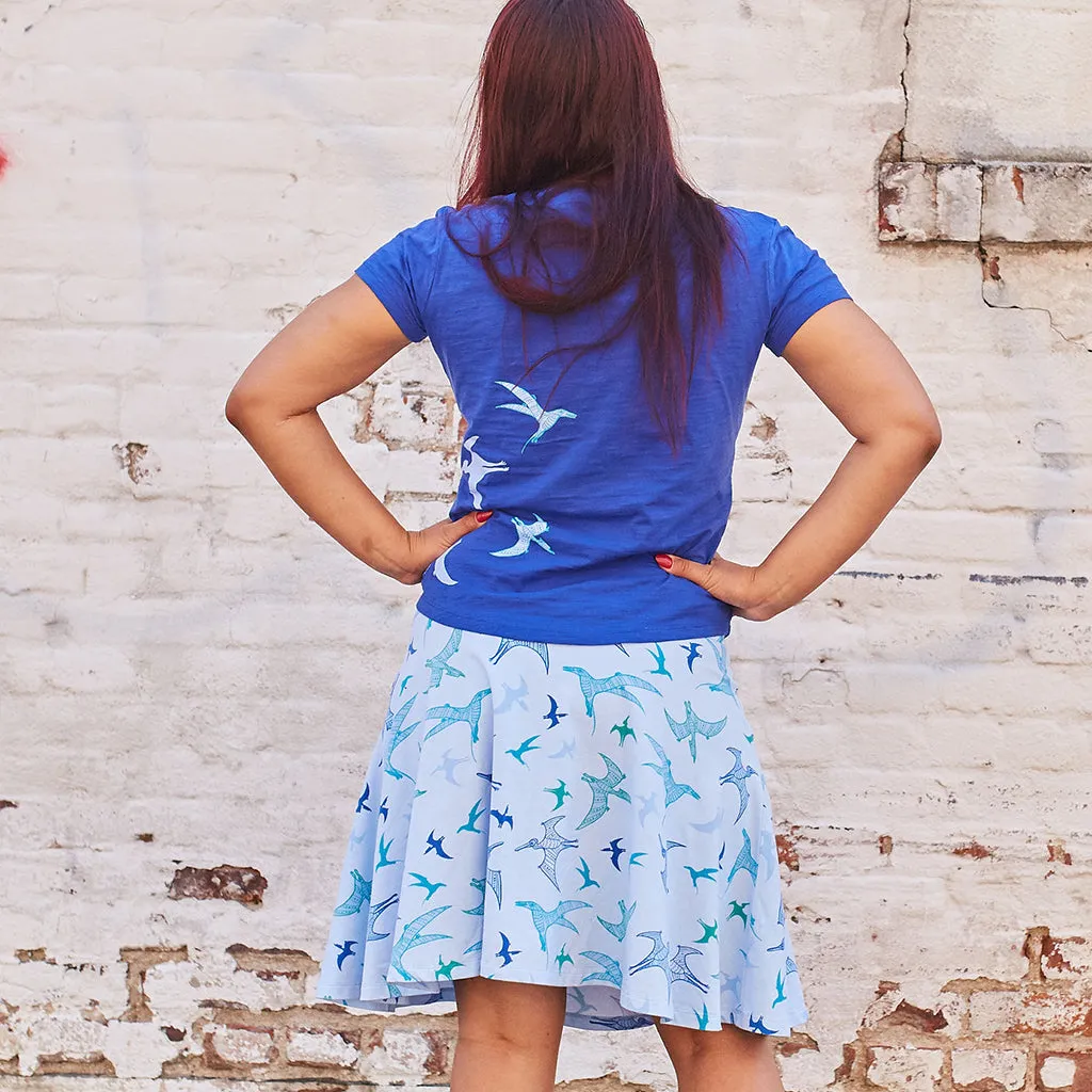 "PteroSOARS" Flying Dinosaurs Stretchy Knee-Length Twirly Skirt - Adult