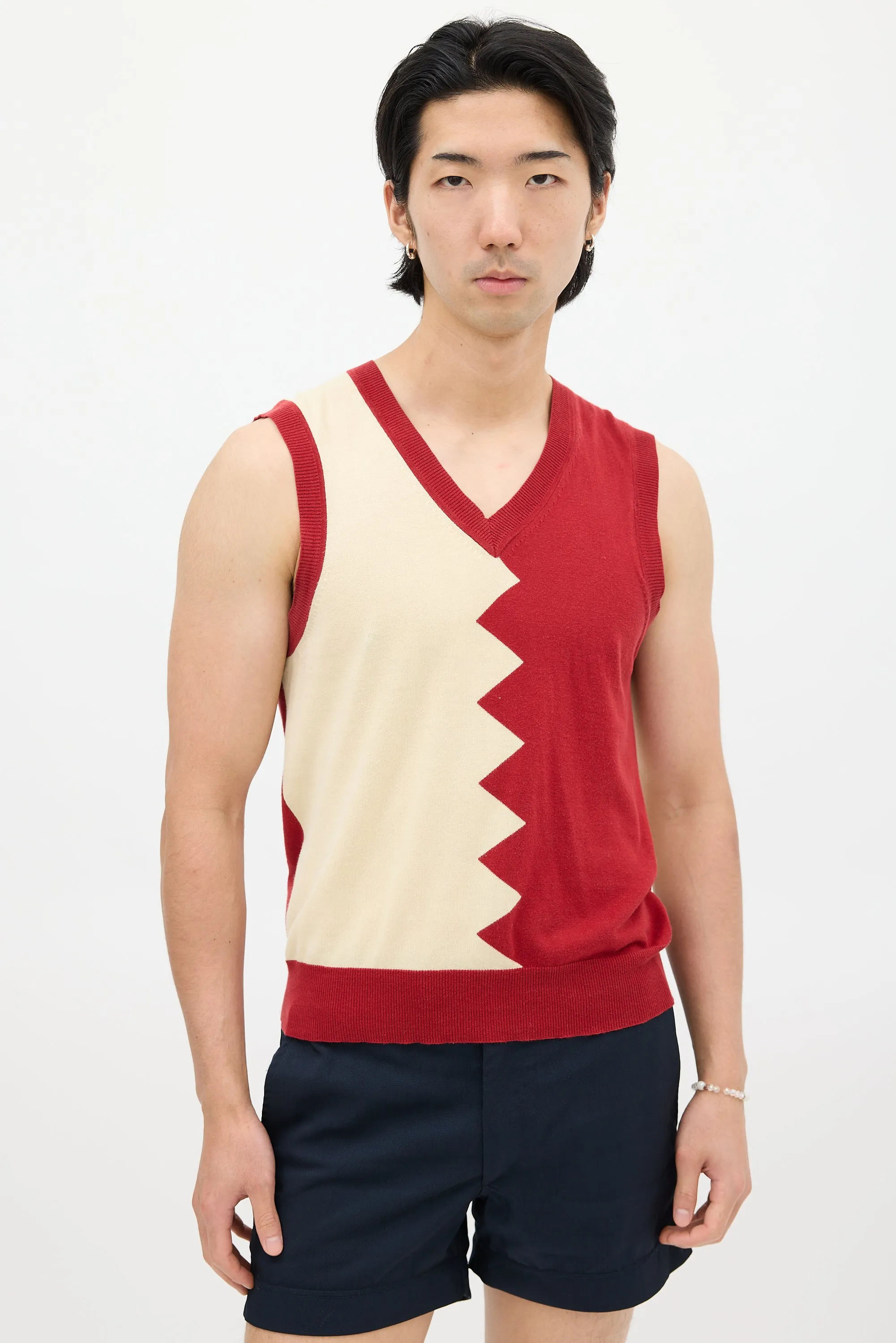 Red & Cream Zig Zag Knit Vest