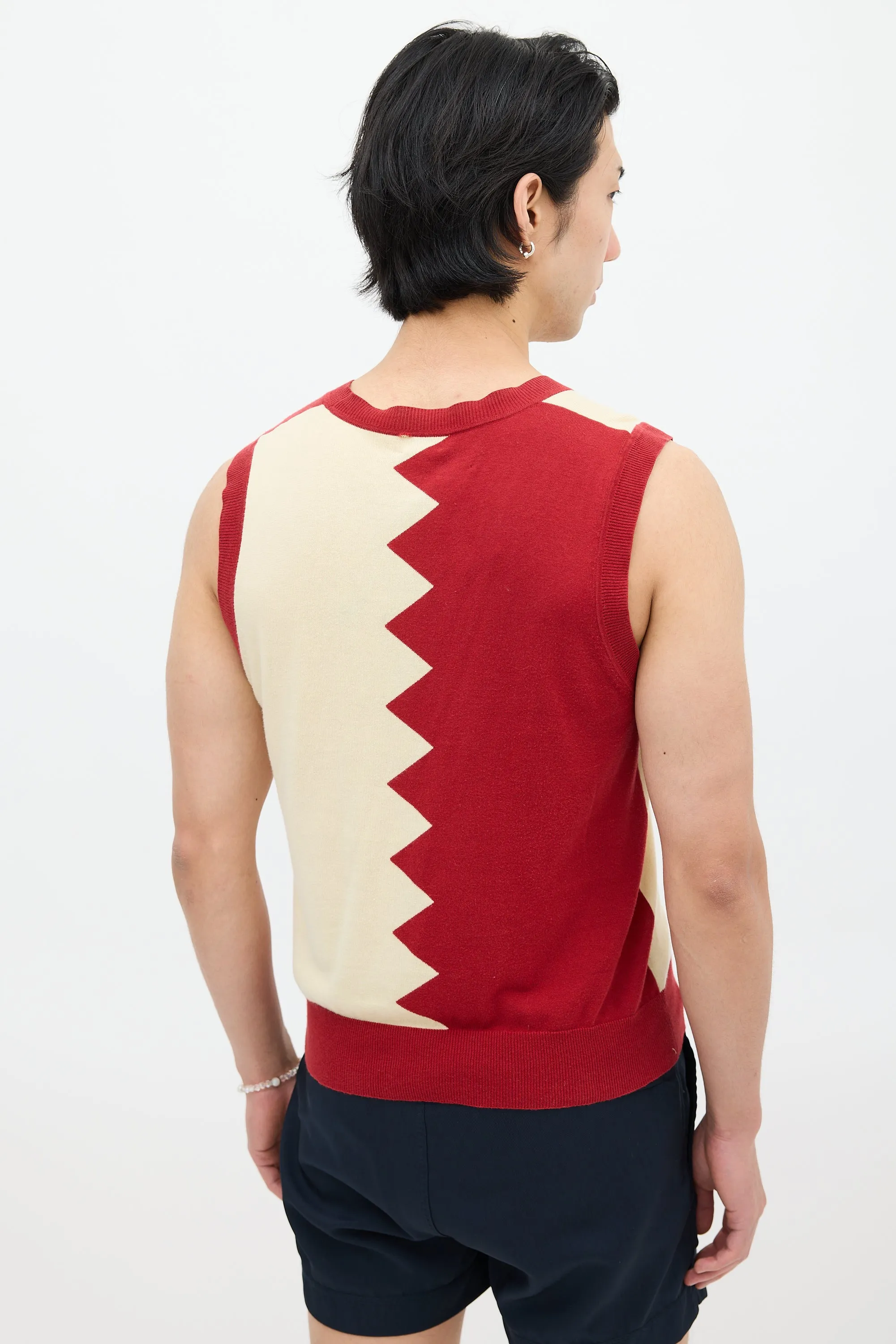 Red & Cream Zig Zag Knit Vest