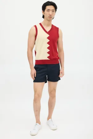 Red & Cream Zig Zag Knit Vest