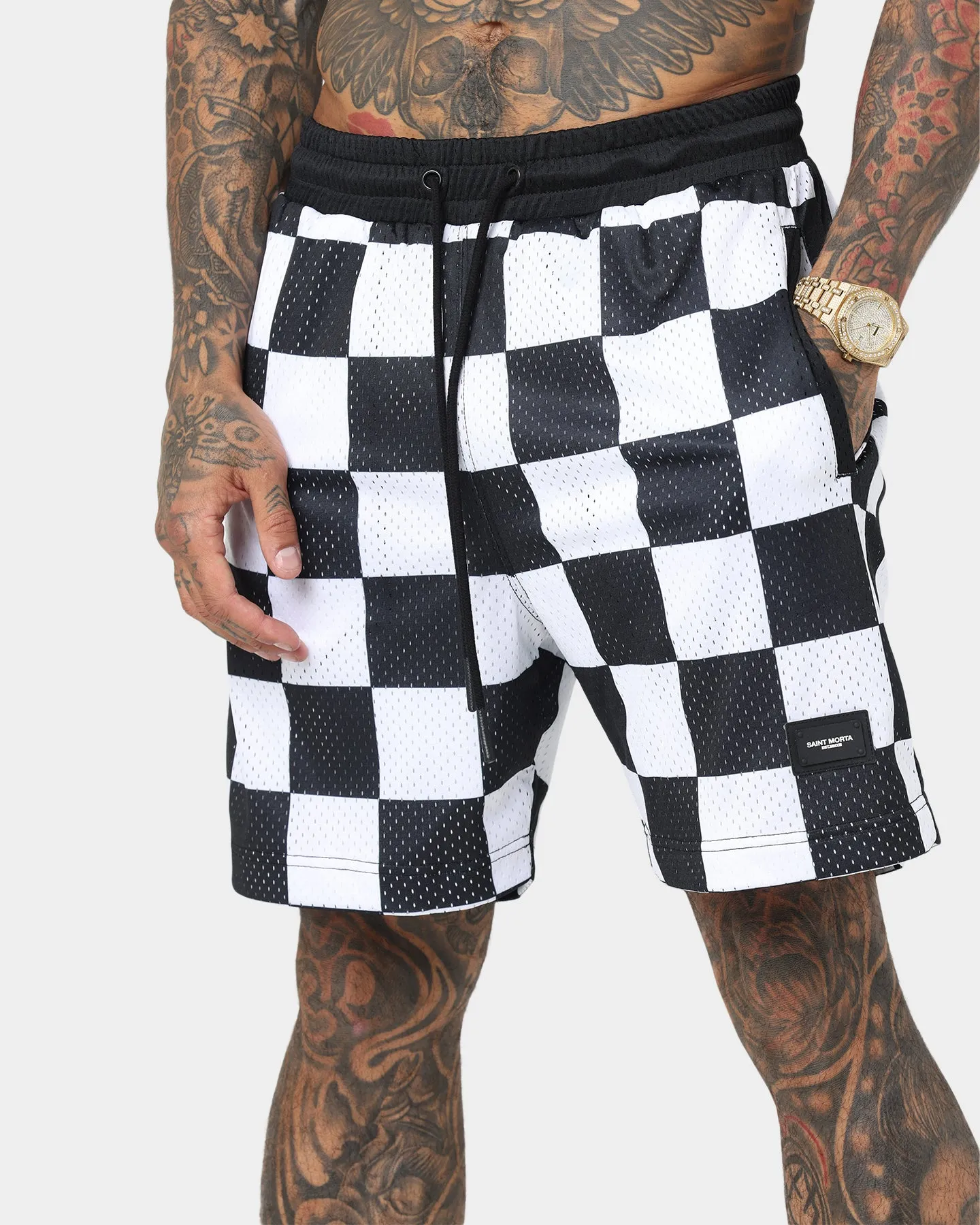 Saint Morta Checks Basketball Shorts Black/White