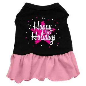 Scribble Happy Holidays Screen Print Dress Black with Pink XXL (18)