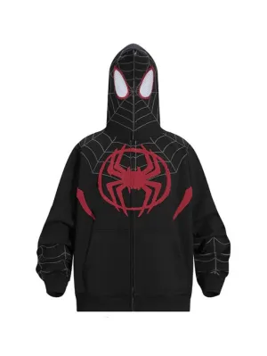 Spider Print Full Zip Oversized Hoodie