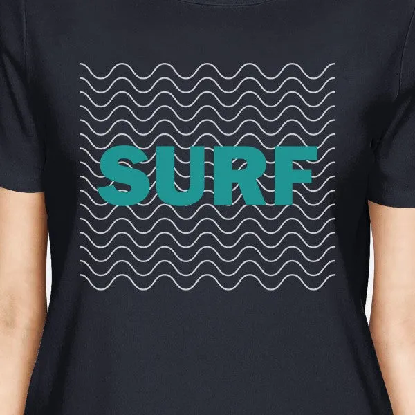 Surf Waves Womens Navy Graphic Tee Lightweight Summer Cotton Tshirt