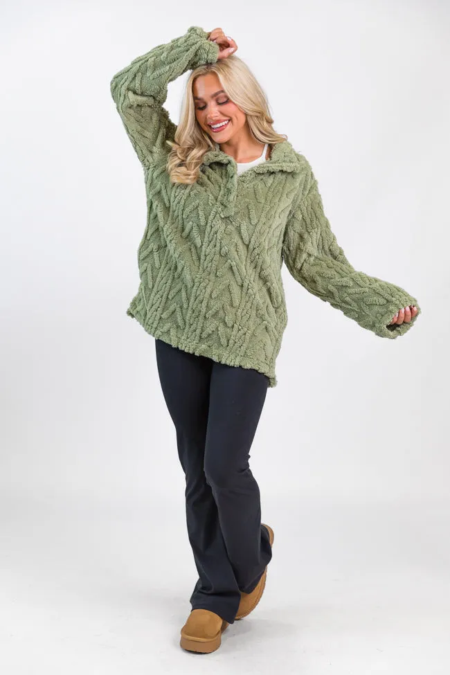 Take The Leap Olive Cable Detail Sherpa Pullover FINAL SALE