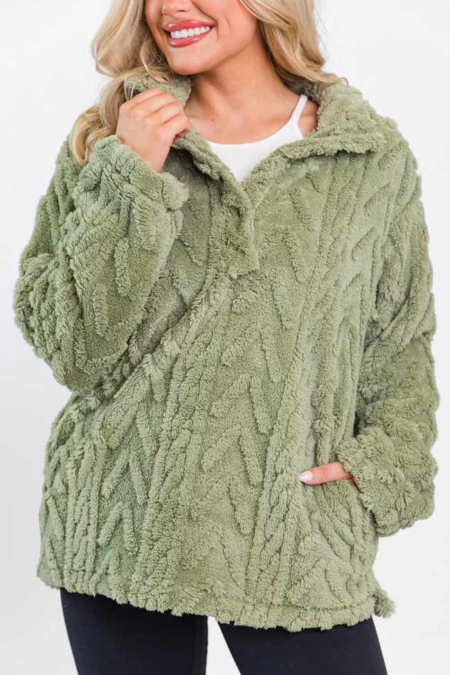 Take The Leap Olive Cable Detail Sherpa Pullover FINAL SALE