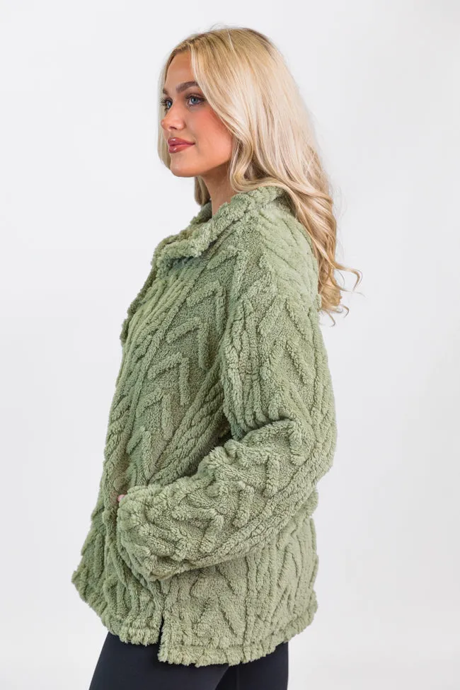 Take The Leap Olive Cable Detail Sherpa Pullover FINAL SALE