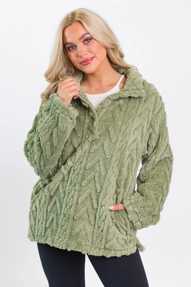 Take The Leap Olive Cable Detail Sherpa Pullover FINAL SALE