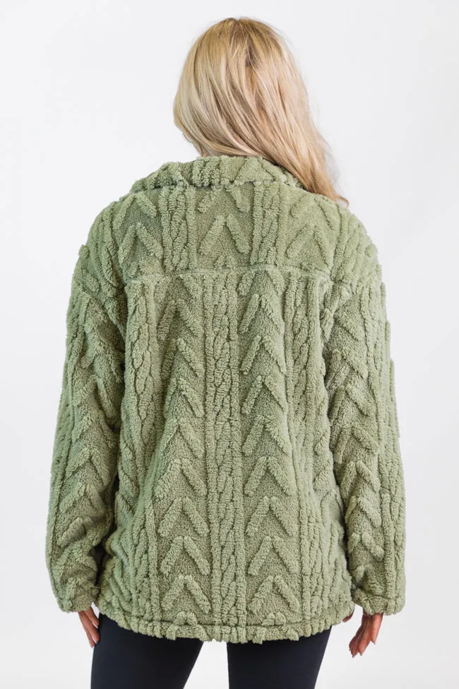 Take The Leap Olive Cable Detail Sherpa Pullover FINAL SALE