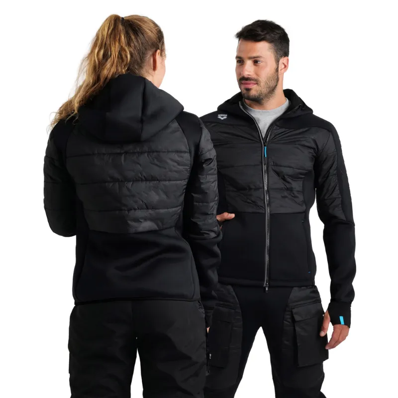 TEAM HOODED FULL ZIP HALF-QUILTED JACKET - BLACK