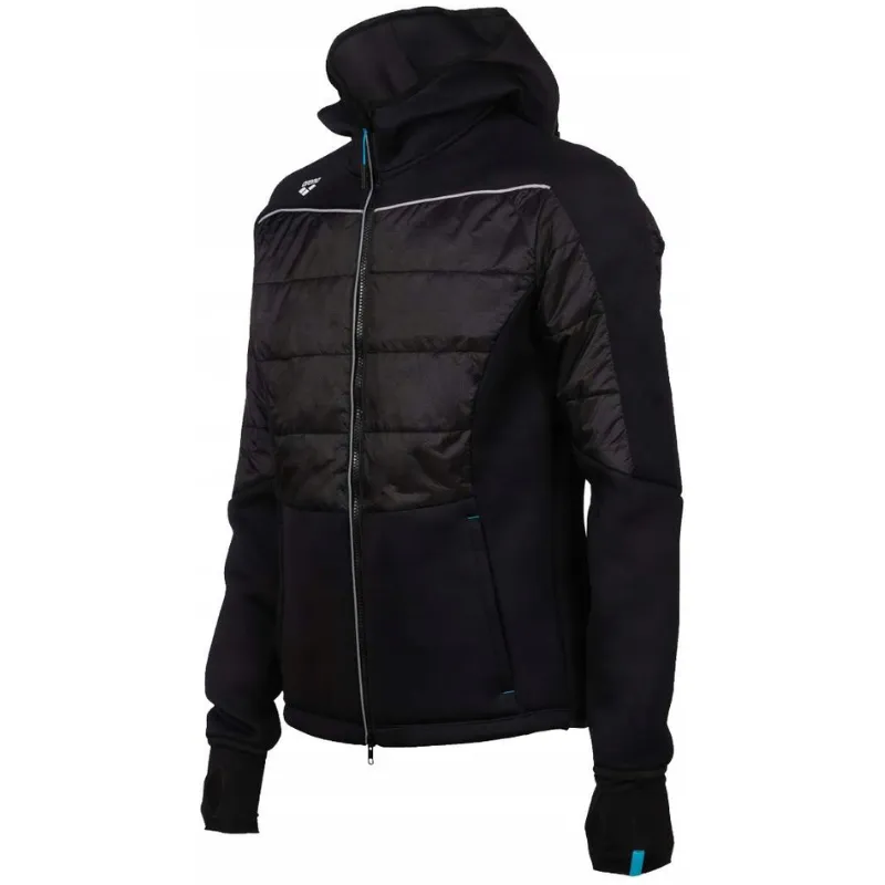 TEAM HOODED FULL ZIP HALF-QUILTED JACKET - BLACK