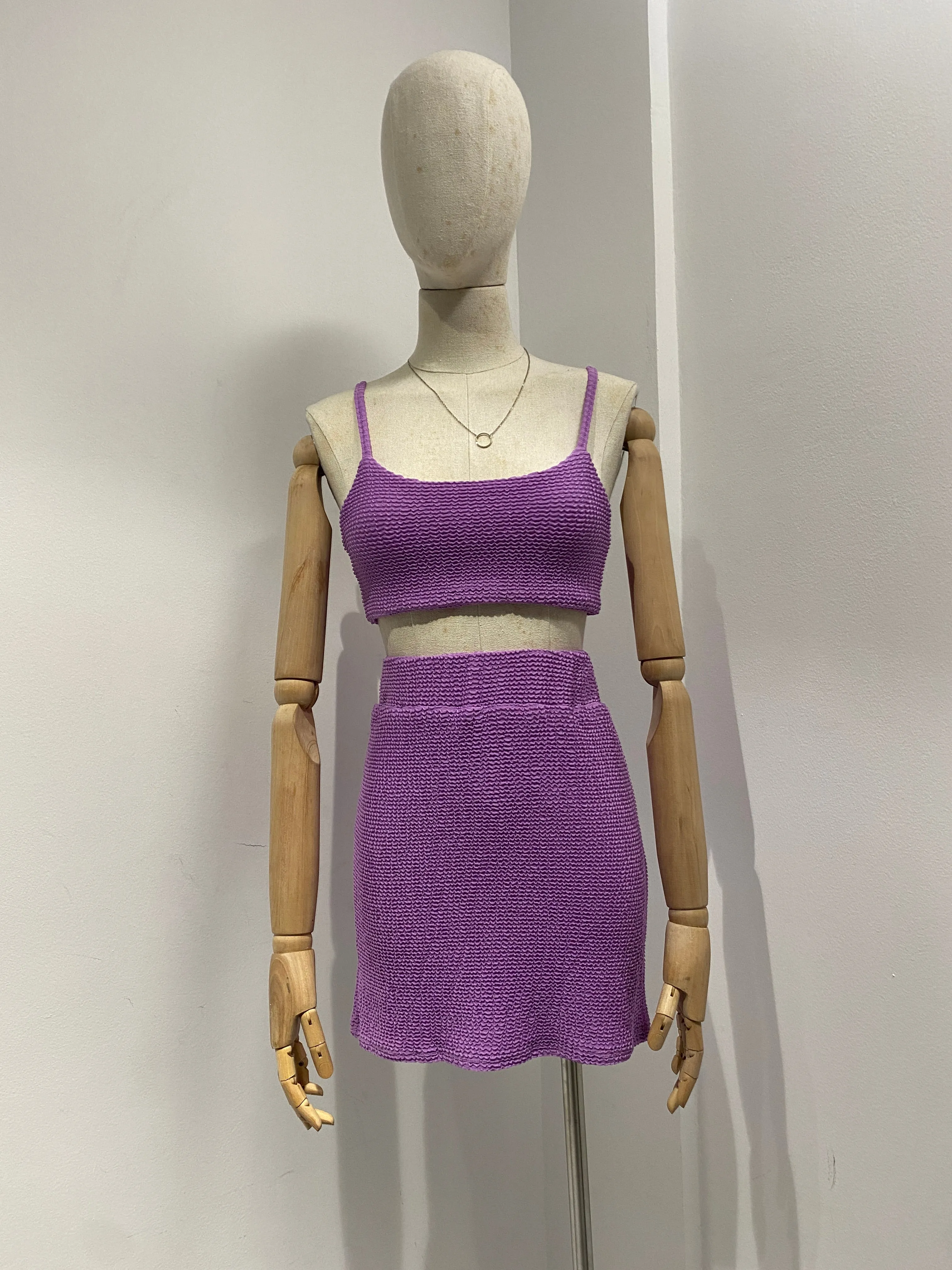 Textured Knit Crop Top and Skirt Co-ord Set - Orchid