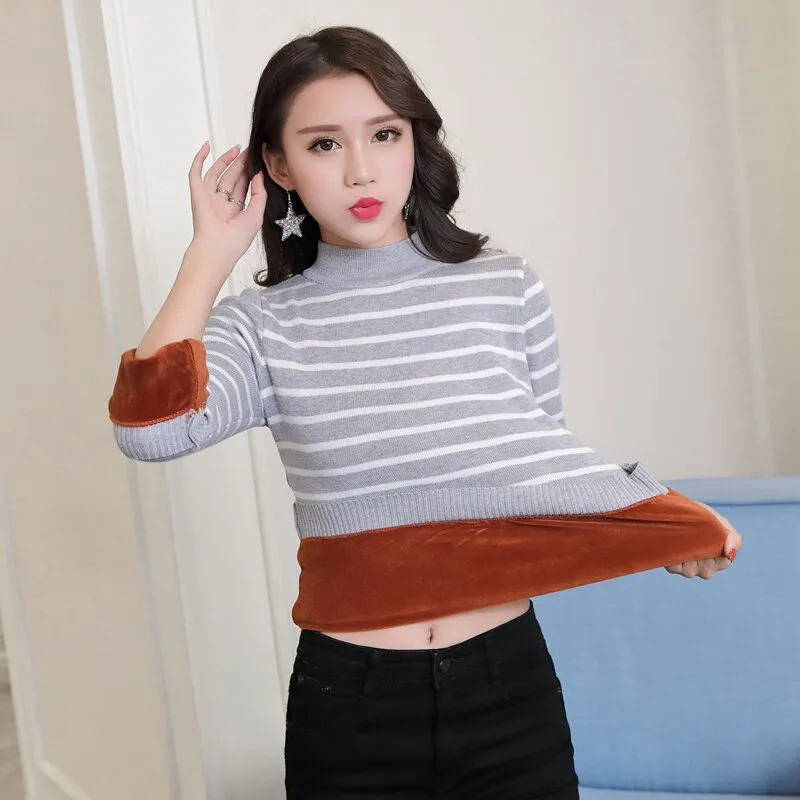 Thick Mock Neck Velvet Lady Sweater