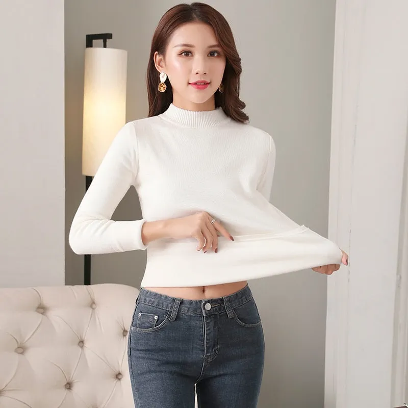 Thick Mock Neck Velvet Lady Sweater