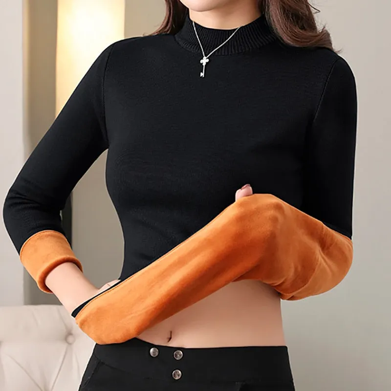 Thick Mock Neck Velvet Lady Sweater