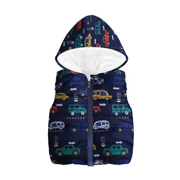 Trendy Autumn/Winter Warm Sleeveless Print Jackets With Hood For Kids