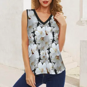 TRP Floral Print 01-01 Ladies Designer Sleeveless Loose Fit V-neck T-shirt