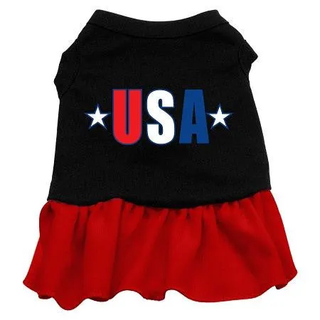 USA Star Screen Print Dress Black with Red Lg (14)