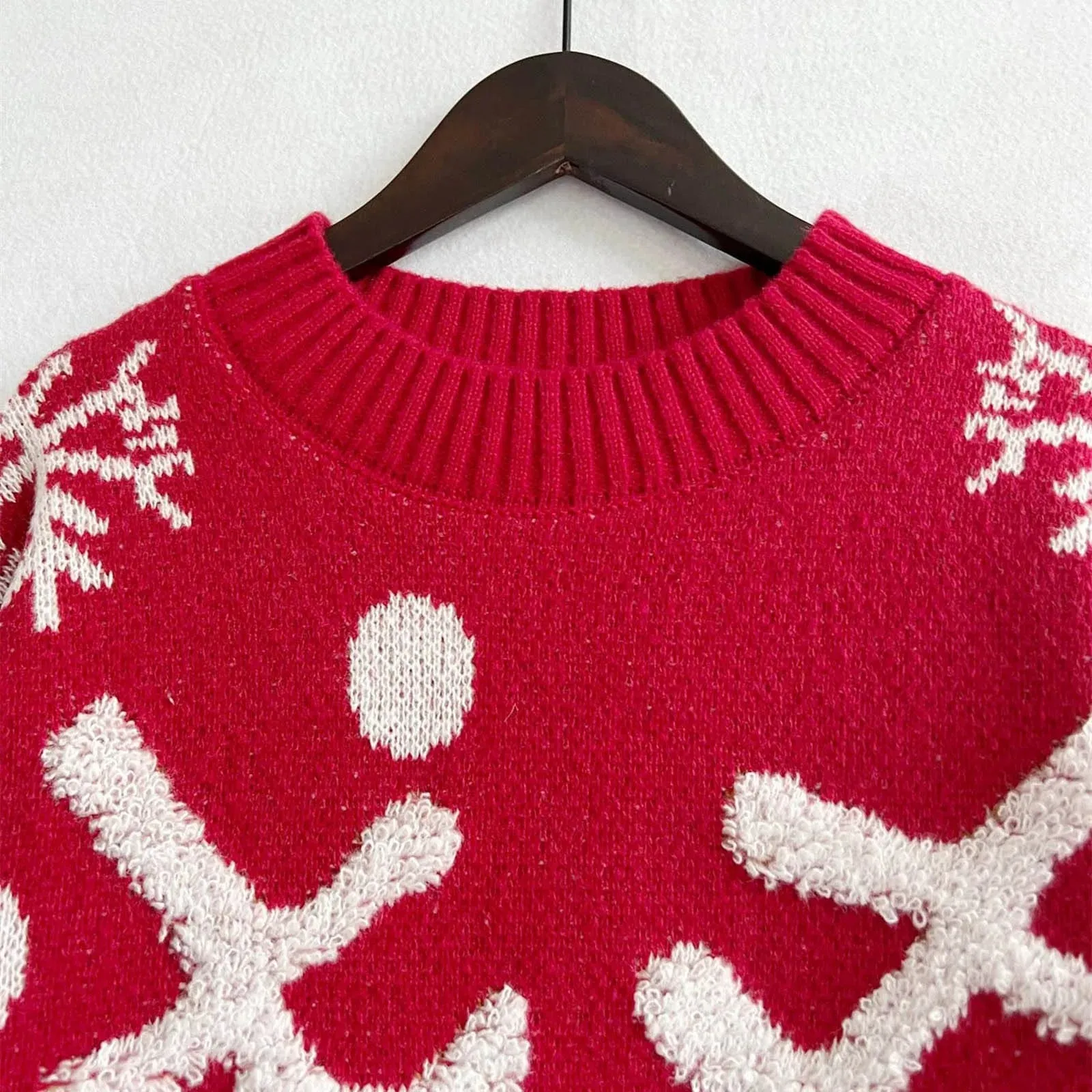 Wenkouban-Christmas Thanksgiving outfits_Casual Loose Neck Love Heart Pattern Pink Christmas Sweater