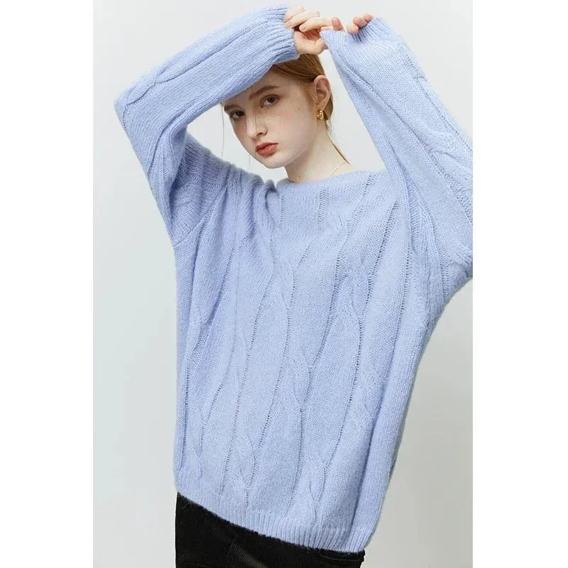 Wenkouban-Christmas Thanksgiving outfits_Round Neck Twisted Mohair Casual Solid Full Sleeve Christmas Sweater