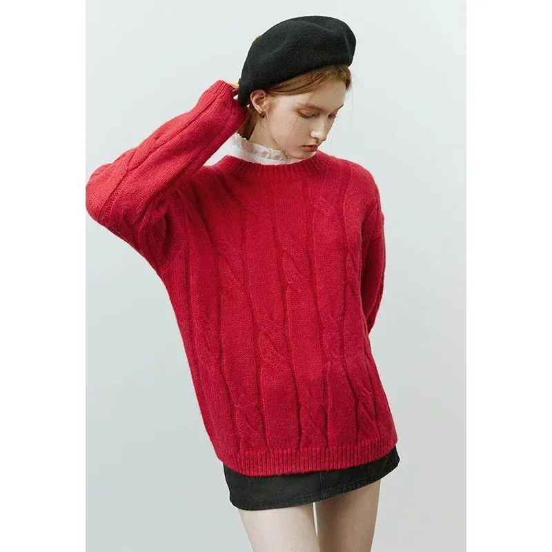 Wenkouban-Christmas Thanksgiving outfits_Round Neck Twisted Mohair Casual Solid Full Sleeve Christmas Sweater