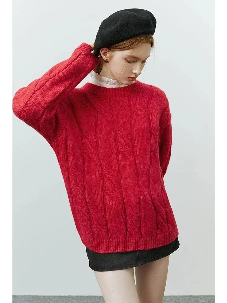 Wenkouban-Christmas Thanksgiving outfits_Round Neck Twisted Mohair Casual Solid Full Sleeve Christmas Sweater