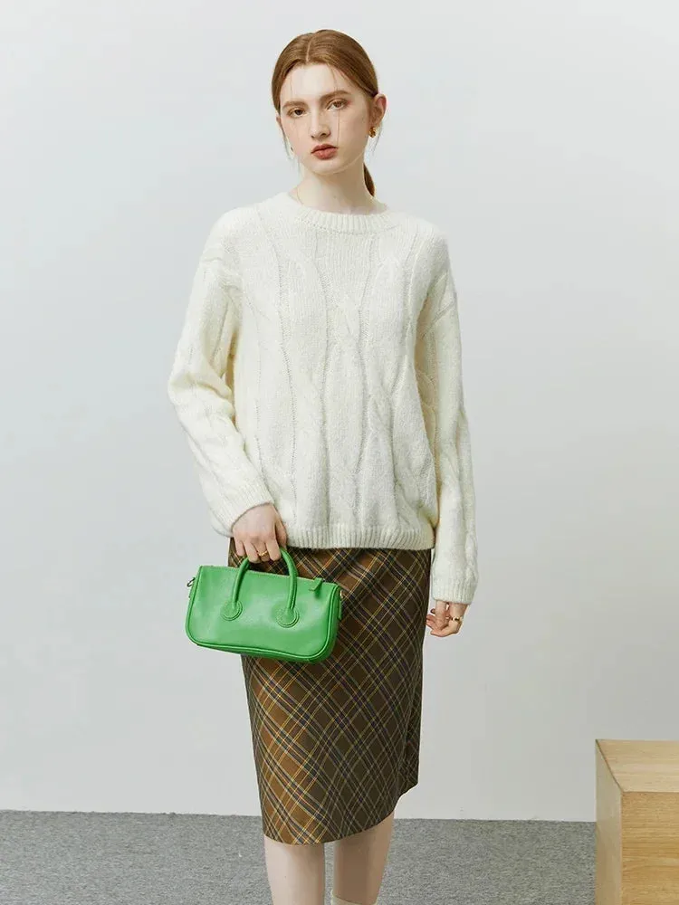 Wenkouban-Christmas Thanksgiving outfits_Round Neck Twisted Mohair Casual Solid Full Sleeve Christmas Sweater