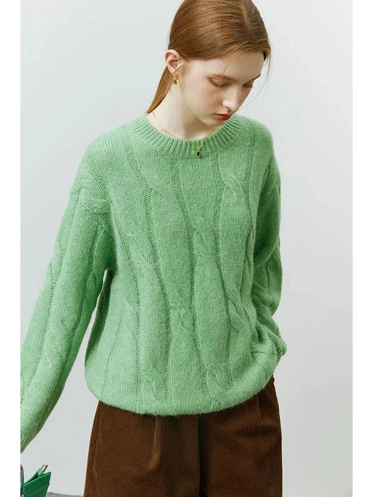 Wenkouban-Christmas Thanksgiving outfits_Round Neck Twisted Mohair Casual Solid Full Sleeve Christmas Sweater