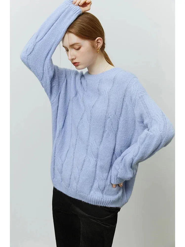 Wenkouban-Christmas Thanksgiving outfits_Round Neck Twisted Mohair Casual Solid Full Sleeve Christmas Sweater