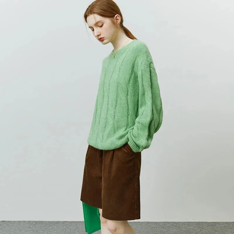 Wenkouban-Christmas Thanksgiving outfits_Round Neck Twisted Mohair Casual Solid Full Sleeve Christmas Sweater