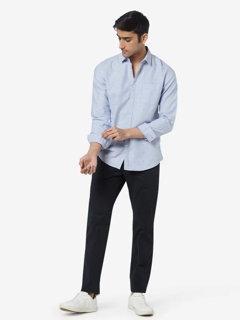 WES Casuals Blue Slim-Fit Pure Cotton Shirt