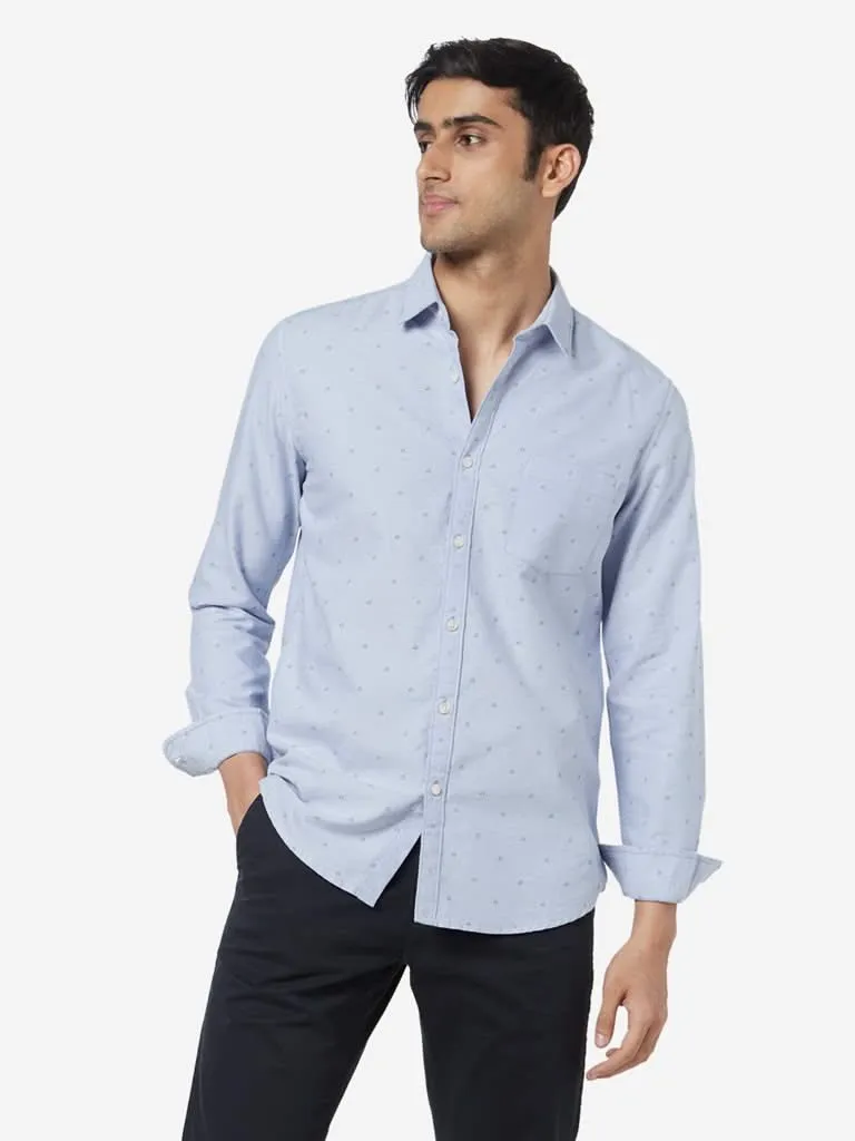 WES Casuals Blue Slim-Fit Pure Cotton Shirt