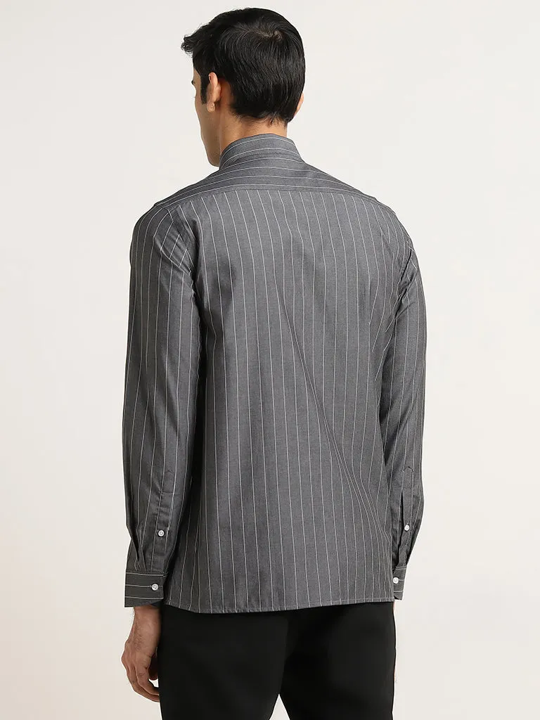 WES Formals Charcoal Pinstriped Slim-Fit Cotton Shirt