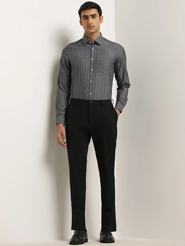 WES Formals Charcoal Pinstriped Slim-Fit Cotton Shirt