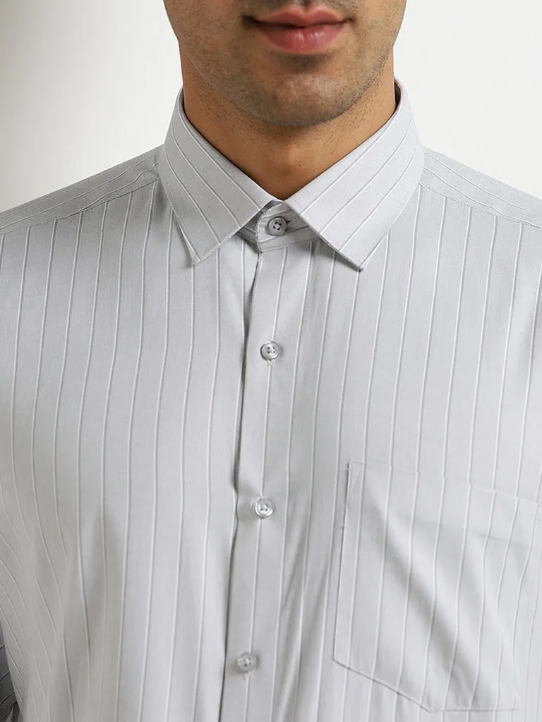 WES Formals Grey Pinstripe Design Slim-Fit Shirt