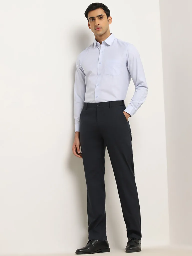 WES Formals Light Blue Solid Slim-Fit Shirt