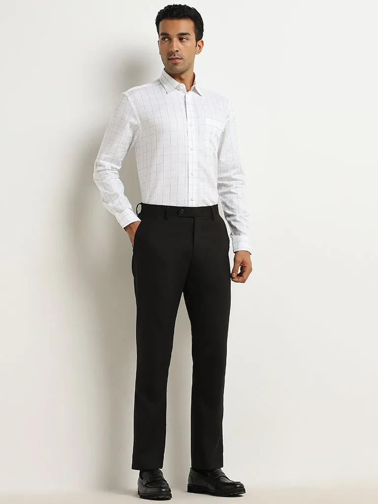 WES Formals White Checkered Relaxed-Fit Cotton Shirt