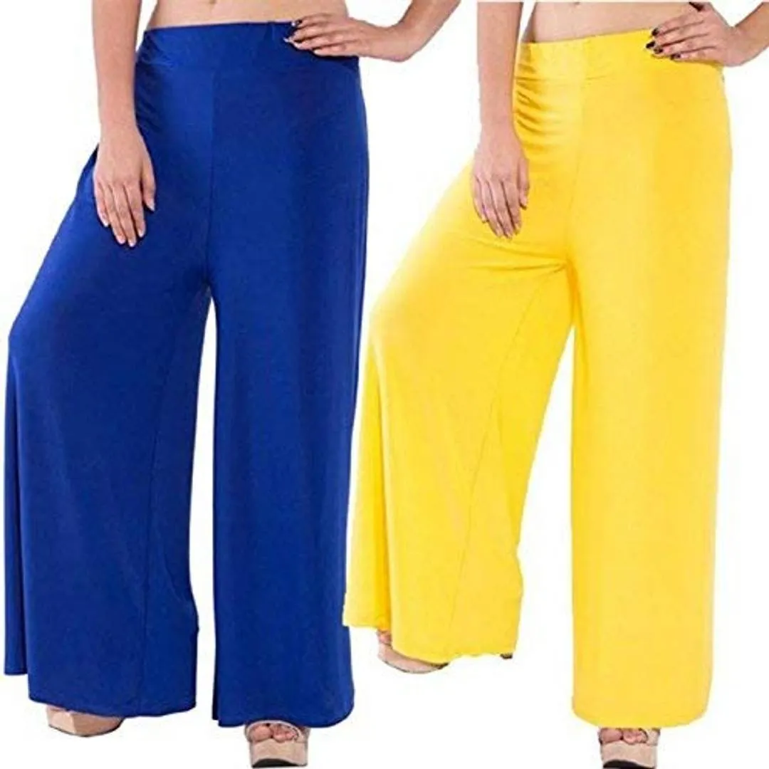 Women's Stretchy Lycra Wide Leg Palazzo Pants Pack of 2